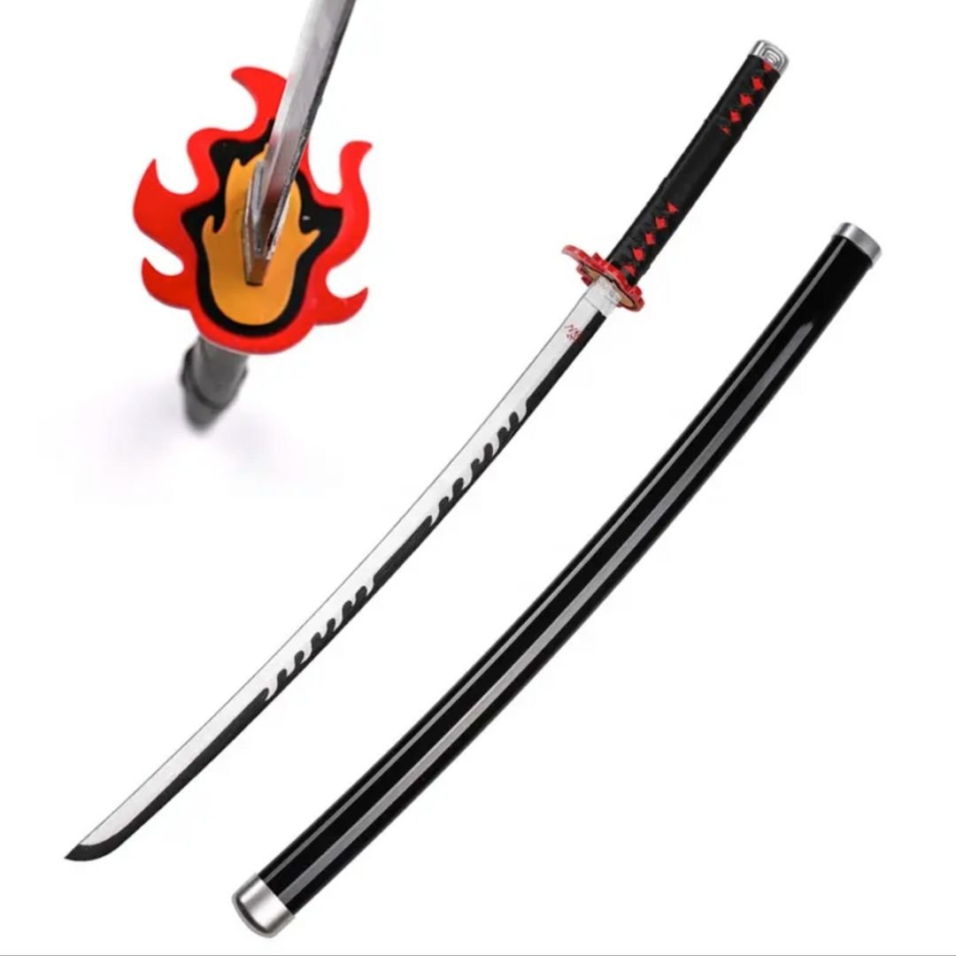 Tanjiro Flame Black Wooden Cosplay Katana Version 2 104 CM