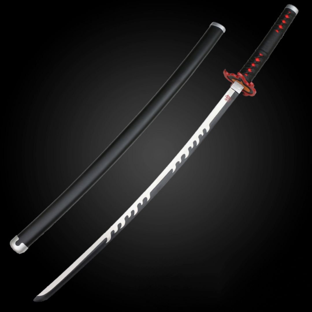 Tanjiro Flame Black Wooden Cosplay Katana Version 2 104 CM